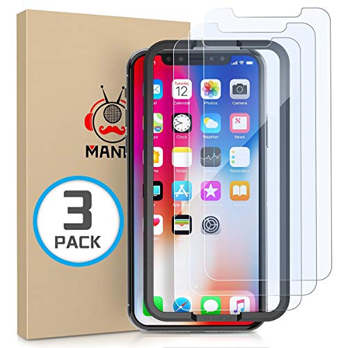 Product Cover MANTO Screen Protector for iPhone 11 Pro and iPhone Xs X 5.8-Inch Tempered Glass Clear 3-Pack, Shatter-Proof, Bubble Free, 3D-Touch, Case-Friendly, Easy-Install