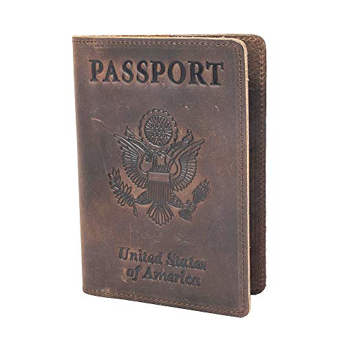 Product Cover RFID Blocking Passport Holder Travel Wallet - Genuine Crazy Horse Leather for Men(Coffee)