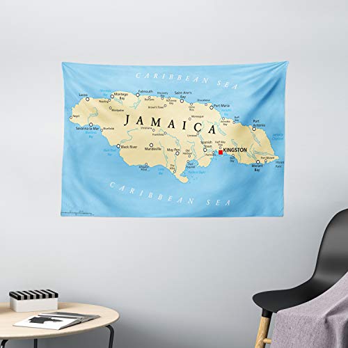 Product Cover Ambesonne Jamaican Tapestry, Map of Jamaica Kingston Caribbean Sea Important Locations in Country, Wide Wall Hanging for Bedroom Living Room Dorm, 60