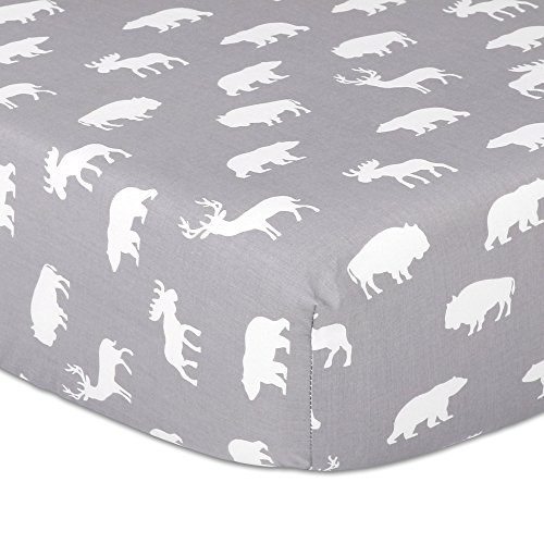 Product Cover Woodland Trail Animal Silhouette Grey Forest Animal Theme Fitted Crib Sheet