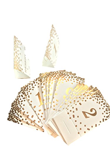 Product Cover Gold Foil Table Numbers 1-20, Plus 4 Reserved Confetti Gold on White Cardstock, Tent, Wedding, Reception, Table top Decor, Paper Products, Party Paper Supplies, Formal Dinner, Special Event, Gala