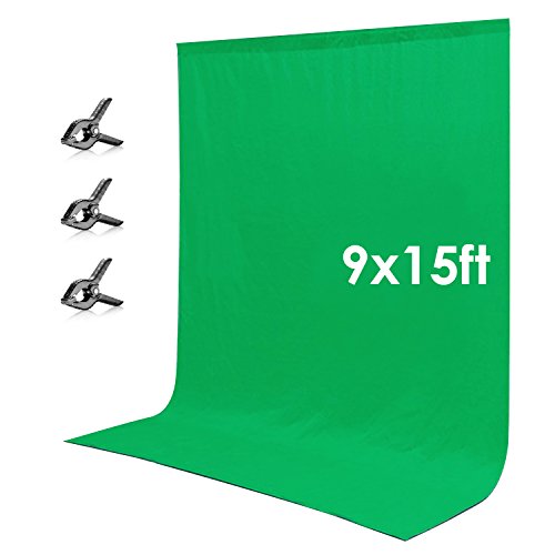 Product Cover Neewer 9 x 15 feet/2.7 x 4.6 Meters Green Chromakey Muslin Backdrop Background Screen with 3 Clamps for Photo Video Studio Photography