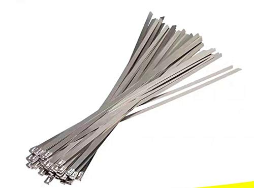 Product Cover ZRM&E 100pcs Stainless Steel Cable Ties, 15.8 Inches (40CM) Self-Locking Cable Zip Ties High Loop Tensile Strength Durability