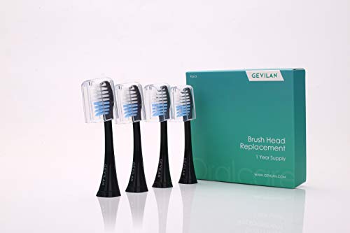 Product Cover Toothbrush Heads Gevilan Diamond Clean Sonic Replacement Heads for Gevilan Electric Toothbrush, 4 Pack (Black