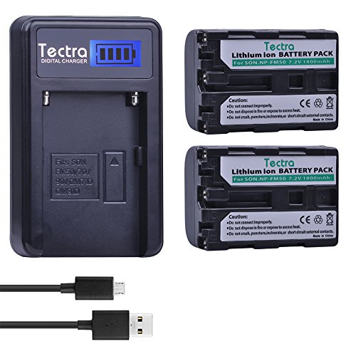 Product Cover Tectra NP-FM50 NP FM50 Batteries (2Pack) + Smart LCD Display USB Charger for Sony NP-FM30 NP-FM51 NP-QM50 NP-QM51 NP-FM55H Battery and Sony M Type NP-FM50 Equivalent Camcorder/Digital Camera