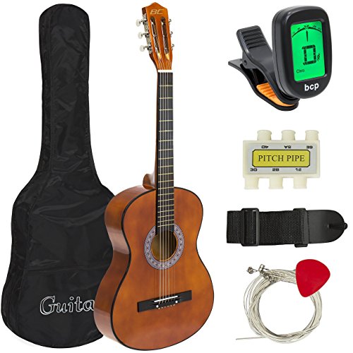 Product Cover Best Choice Products 38in Beginner Acoustic Guitar Starter Kit w/ Case, Strap, Digital E-Tuner, Pick, Pitch Pipe, Strings - Brown