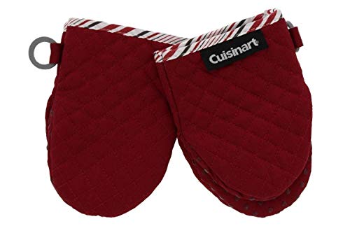 Product Cover Cuisinart Silicone Mini Oven Mitts, 2pk - Little Oven Gloves for Cooking - Heat Resistant, Non-Slip Grip, Hanging Loop, 5.5 x 7.5 Inches - Ideal for Handling Hot Kitchen, Bakeware Items - Red Dahlia