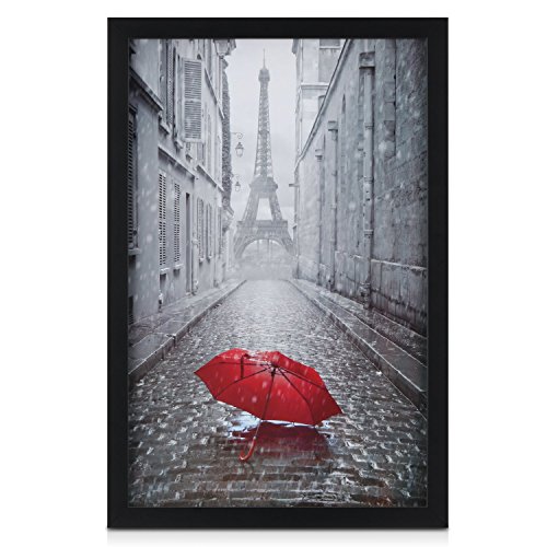 Product Cover ONE WALL Tempered Glass 11x17 Poster Frame Black, Wood Photo Picture Frame - Wall Mounting Hardware Included
