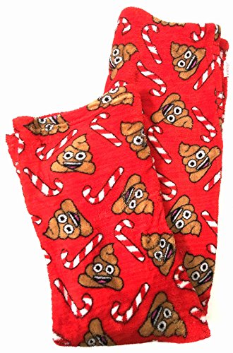 Product Cover Global Merchandising Plush Emoji Poop Candy Cane Christmas Sleep Pants Women's Size Medium 8-10