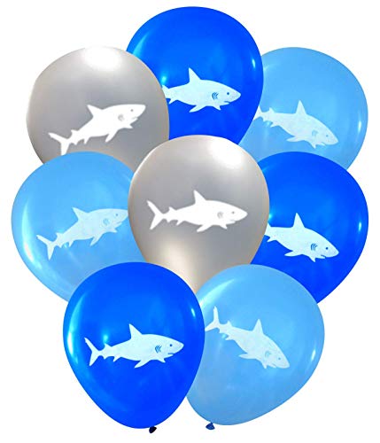 Product Cover Nerdy Words Shark Latex Balloons (16 pcs) (Blues & Silver)