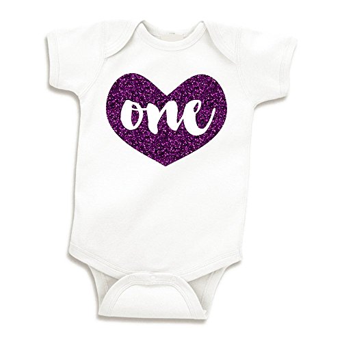 Product Cover Girl First Birthday Outfit Baby Girls One Year Old Birthday Shirt (Glitter Purple 12-18 Months)