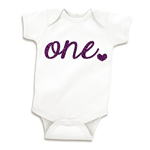 Product Cover Baby Girl First Birthday Outfit Girls One Year Old Birthday Shirt (Glitter Purple 12-18 Months)