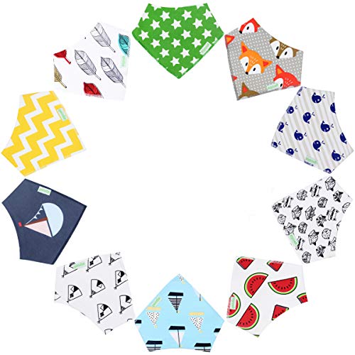Product Cover 10-Pack Unisex Baby Bandana Drool Bibs for Babies,Toddlers - Cotton Absorbent Bib Bandana (Neutral Pattern)