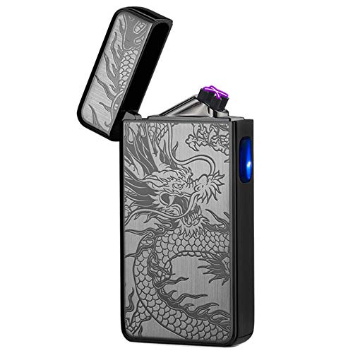 Product Cover Electric Lighter Plasma Windproof Arc Lighter USB Rechargeable Electronic Lighter Candle Lighter (Black Dragon)