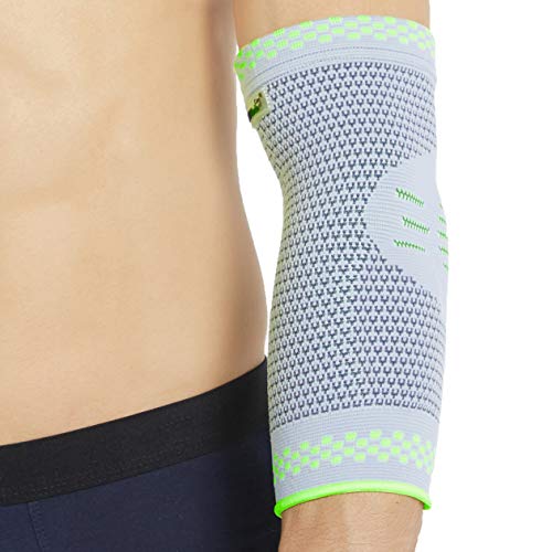 Product Cover Neotech Care Elbow Support (1 Unit) with Silicon Gel Pad Insert - Lightweight, Elastic & Breathable Knitted Fabric Compression Sleeve - for Men, Women, Right or Left Arm - Grey Color (Medium Size)