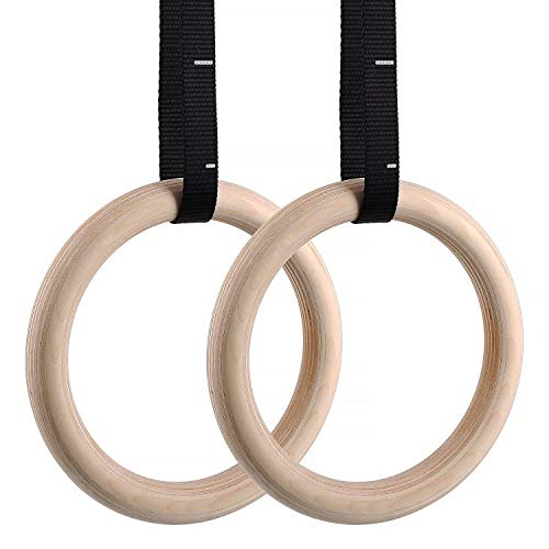 Product Cover femor Gym Rings, Wood Gymnastic Rings with Adjustable Straps, Heavy Duty Gym Equipment for Cross-Training Workout, Strength Training, Gymnastics, Fitness, Pull Ups and Dips