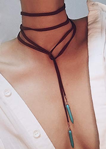 Product Cover FXmimior Women Necklace Vintage Long Choker with Turquoise Pendant Sexy Rock Handmade Layered Necklace For Women (black)