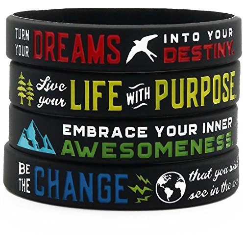 Product Cover Inkstone - Positive Message Bracelets (Set of 4) - Inspirational Jewelry with Motivational Sayings for Men Women Teens