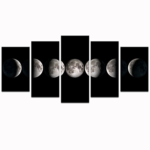 Product Cover sechars - Canvas Wall Art Prints The Moon Phases Pictures to Photo Paintings on Canvas Wall Art for Home Office Decorations,5 Pieces Stretched Artwork Artwork Ready to Hang