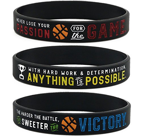 Product Cover Inkstone Basketball Silicone Wristbands with Motivational Sayings (6-Pack) - Basketball Bracelets Jewelry Gifts