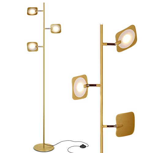 Product Cover Brightech Tree Spotlight LED Floor Lamp - Very Bright Reading, Craft and Makeup 3 Light Standing Pole - Modern Dimmable & Adjustable Panels, Minimal Space Use - Antique Brass