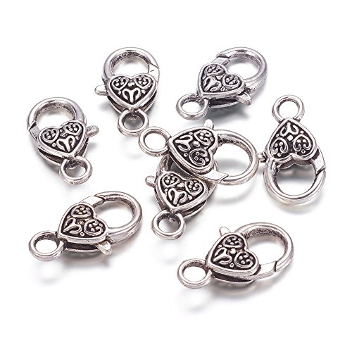 Product Cover Kissitty 50-Piece Tibetan Antique Silver Large Heart Lobster Claw Clasps Lead & Nickel & Cadmium Free 1x0.55 Inch Jewelry Making Findings