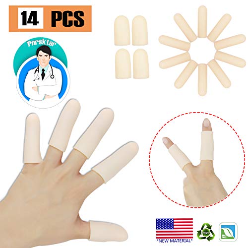Product Cover Gel Finger Cots, Finger Protector Support(14 PCS) New Material Finger Sleeves Great for Trigger Finger, Hand Eczema, Finger Cracking, Finger Arthritis and More. (Small Size) (Nude, Small)