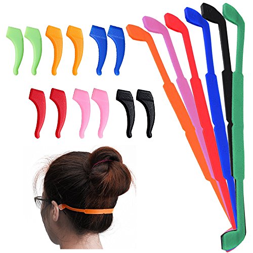 Product Cover SENHAI 6 Pack Anti-Slip Silicone Glasses Straps with 6 Pairs Ear Grip Hooks, Soft Eyewear Retainer Eyeglasses Holder for Kids Adult Sports - Black, Red, Orange, Pink, Blue, Green