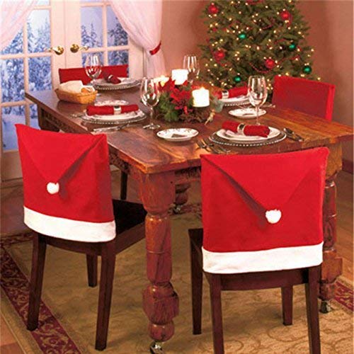 Product Cover The Purple Tree Cute Christmas Chair Covers (Red and White) - Set of 6 Dinning Chair Cover, Santa Hat Chair Covers, Christmas Decoration