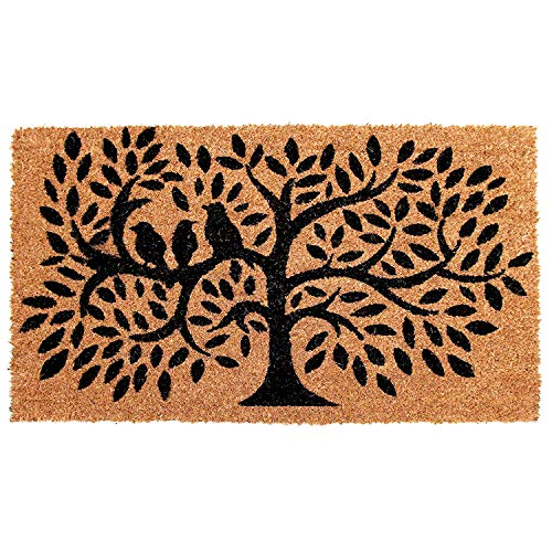 Product Cover Onlymat Black Tree Printed Natural Coir Doormat with PVC Backing 45 x 75 CM, Color: Black and Brown