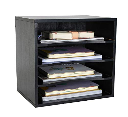Product Cover PAG Office Supplies Desk Organizer Wood File Mail Sorter with 3 Adjustable Drawer Boards,Black