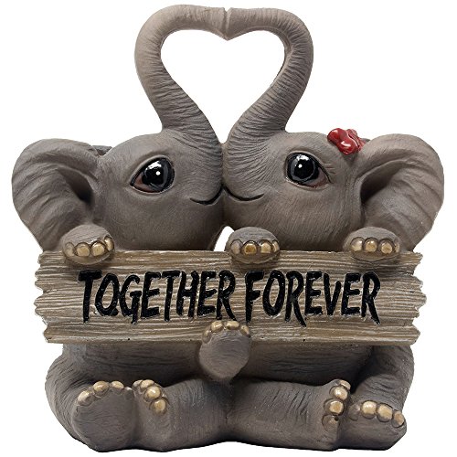 Product Cover Loving Elephant Couple Figurine with Together Forever Sign and Heart Shape Trunks for Decorative Girls Bedroom Decor Statues Or Romantic Anniversary for Girlfriend and Women