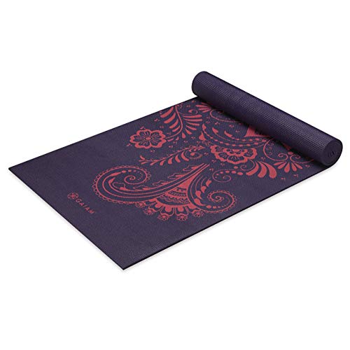 Product Cover Gaiam Yoga Mat Premium Print Extra Thick Non Slip Exercise & Fitness Mat for All Types of Yoga, Pilates & Floor Workouts, Aubergine Swirl, 6mm