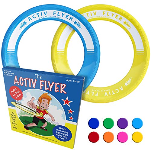 Product Cover Activ Life Best Kids Flying Rings [Yellow/Cyan] - Top Birthday Presents & Gifts for Young Boys Girls Ages 3 and Up - Ultimate Outdoor Toss Toys at Beach Vacation, School Playground, Park, Pool Fun