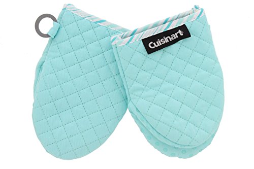 Product Cover Cuisinart Silicone Mini Oven Mitts, 2pk -Little Oven Gloves for Cooking-Heat Resistant, Non-Slip Grip, Hanging Loop, 5.5 x 7.5 Inches - Ideal for Handling Hot Kitchen, Bakeware Items-Pastel Turquoise