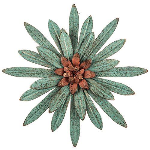 Product Cover Everydecor Distressed Turquoise with Red Center Metal Flower Wall Decor