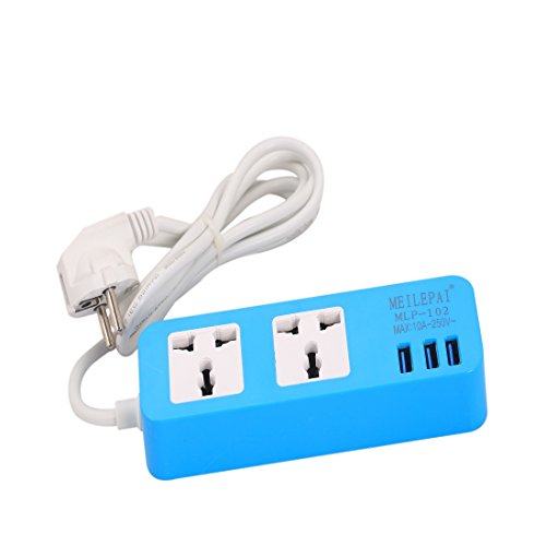 Product Cover Wishpool Extension Plug with 3 USB Port 2.0 and 2 Universal Socket (Blue)