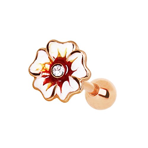 Product Cover Little Aiden Rose Gold White Sparkle Hawaiian Hibiscus Plumeria Multi Spiral Flower Cartilage Earring 316L Stainless Steel Size 16GA 1/4