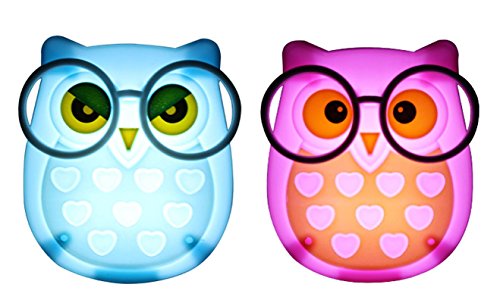 Product Cover 2 PCS Owl LED Plug in Night Light for Kids- Wall Lamp Take Good Care Children Sleep Light Sensor Auto Controlled Nightlights for Baby Nursing (Blue+Pink)