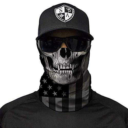 Product Cover SA Company Face Shield Micro Fiber Protect Wind, dirtbugs. Worn as Balaclava, Neck Gaiter & Head Band Hunting, Fishing, Boatint Lovers. - Blackout American Flag Skullg, Cycling, Paintball, Sal