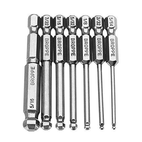 Product Cover Toolcool Broppe 7pcs SAE 5/64-5/16 Inch 65mm Magnetic Ball End Hex Screwdriver Bits Set 1/4 Inch Hex Shank