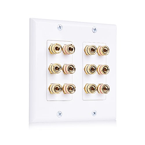 Product Cover Cable Matters Double Gang Speaker Wall Plate (Banana Plug Wall Plate) with Binding Post for 6 Speakers in White