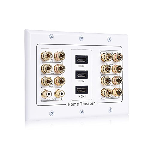 Product Cover Cable Matters Triple Gang 7.2 Speaker Wall Plate with HDMI (Home Theater Wall Plate, Banana Plug Wall Plate) in White