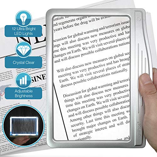 Product Cover MagniPros 3X Large Ultra Bright LED Page Magnifier with 12 Anti-Glare Dimmable LEDs(Evenly Lit Viewing Area & Relieve Eye Strain)-Ideal for Reading Small Prints & Low Vision Seniors with Aging Eyes