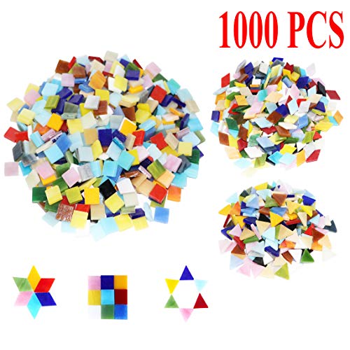 Product Cover Csdtylh 1000 Pieces Mixed Color Mosaic Tiles Mosaic Glass Pieces Home Decoration DIY Crafts, Square (Mixed Shape)