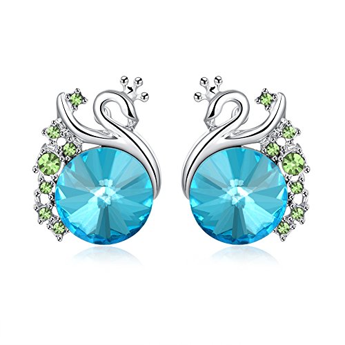 Product Cover Yellow Chimes A5 Grade Blue Crystal Platinum Plated Swan Studs Earrings for Women & Girls