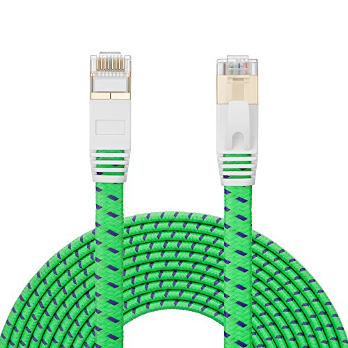 Product Cover Cat 7 Ethernet Cable 30 ft.NC XQIN Nylon Braided Cat 7 Flat Internet Network LAN Patch Cable SSTP Shielded Gold Plated Ethernet Network Patch Cable .for Modem, Router, Printer, PC, PS4, IP Cameras