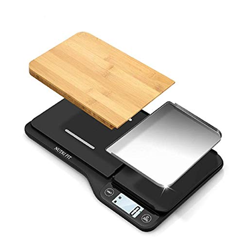 Product Cover Nutri Fit Food Scale with Removable Cutting Board & Tray - 3 in 1 Digital Kitchen Scale, LCD Display, 11lb 5kg, Easy for Cooking & Clean by Nutrifit (Measuring spoons & Batteries Included)¡­