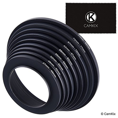 Product Cover Step Up Lens Filter Adapter Rings - Set of 9 - Allows You to Fit Larger Size Lens Filters on a Lens with a Smaller Diameter - Sizes: 37-49, 49-52, 52-55, 55-58, 58-62, 62-67, 67-72, 72-77, 77-82 mm