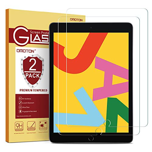 Product Cover [2 Pack] OMOTON Screen Protector for iPad 7th Generation (10.2 Inch, iPad 7, 2019) / iPad Air 3 2019 / iPad Pro 10.5 - Tempered Glass/High Definition/Bubble Free